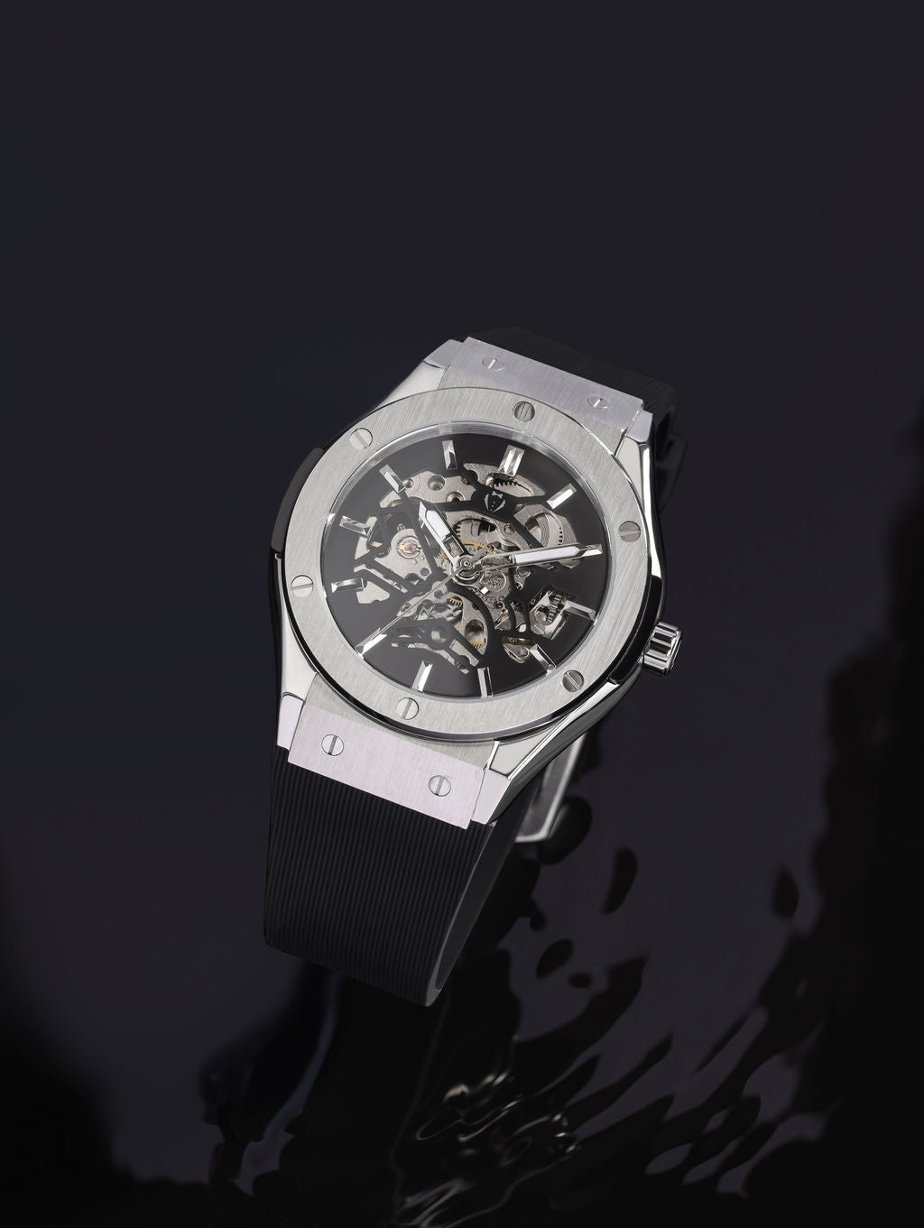 skeleton steel rubber mens watches