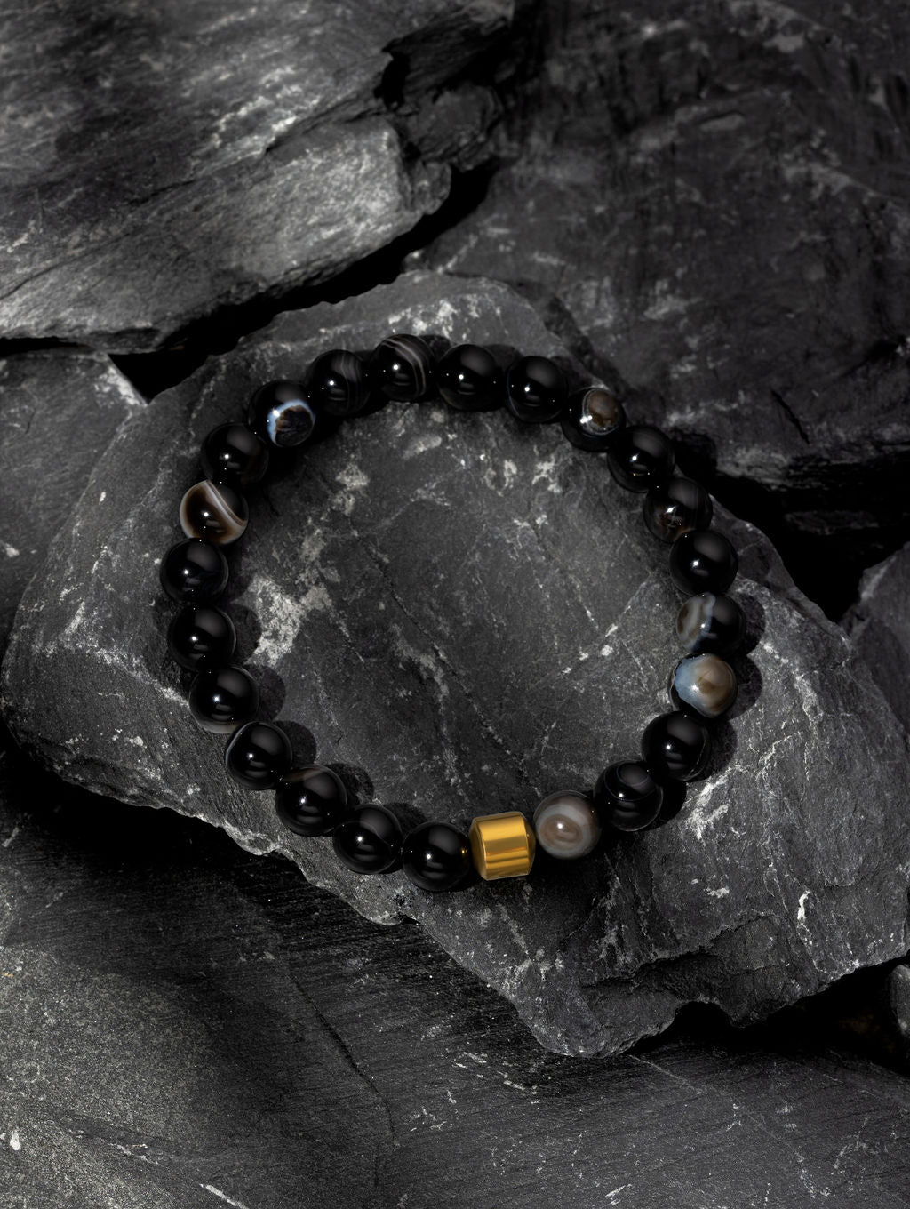 Black and gold beaded bracelet for men