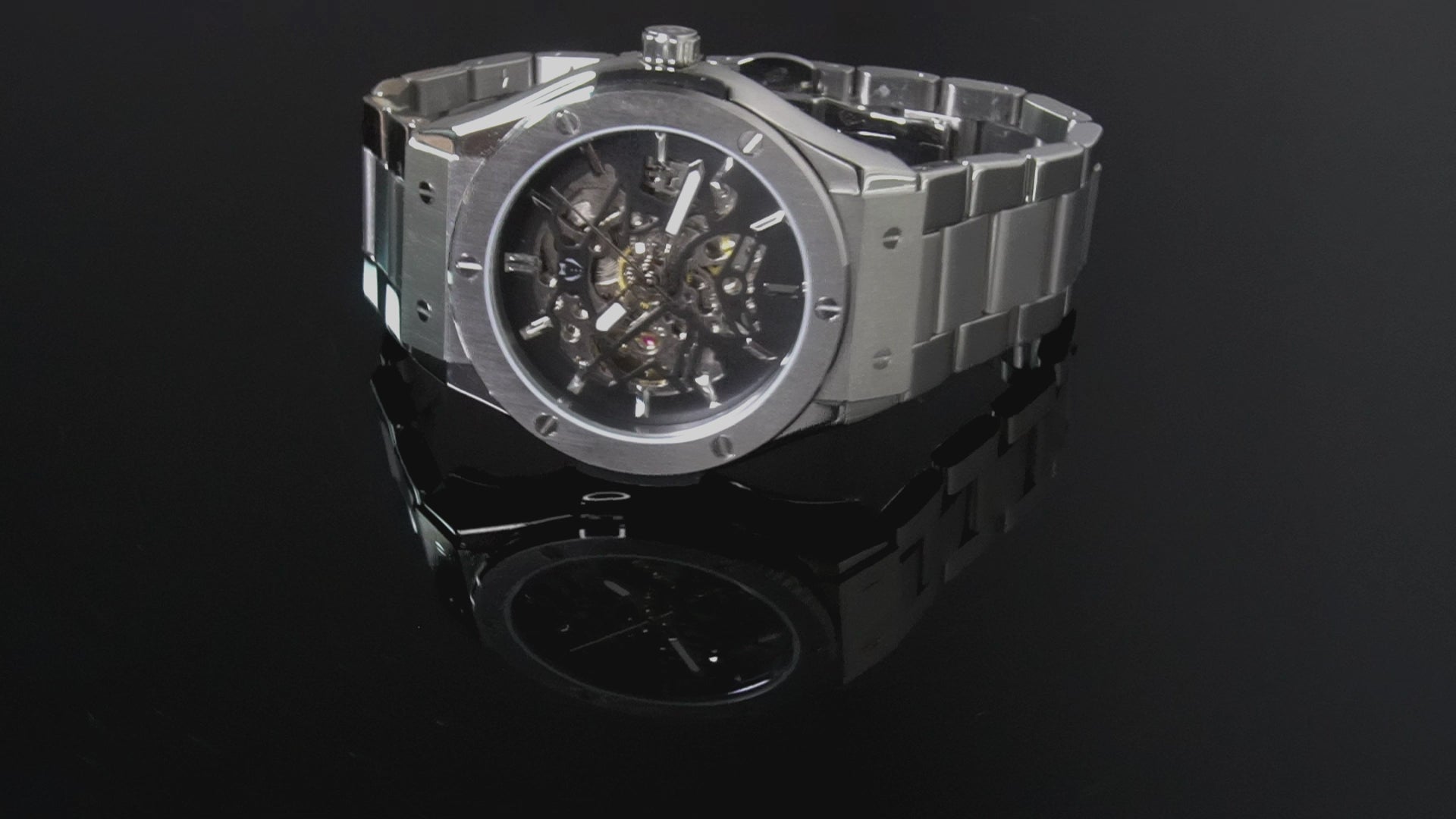 Steel skeleton open case mens watches