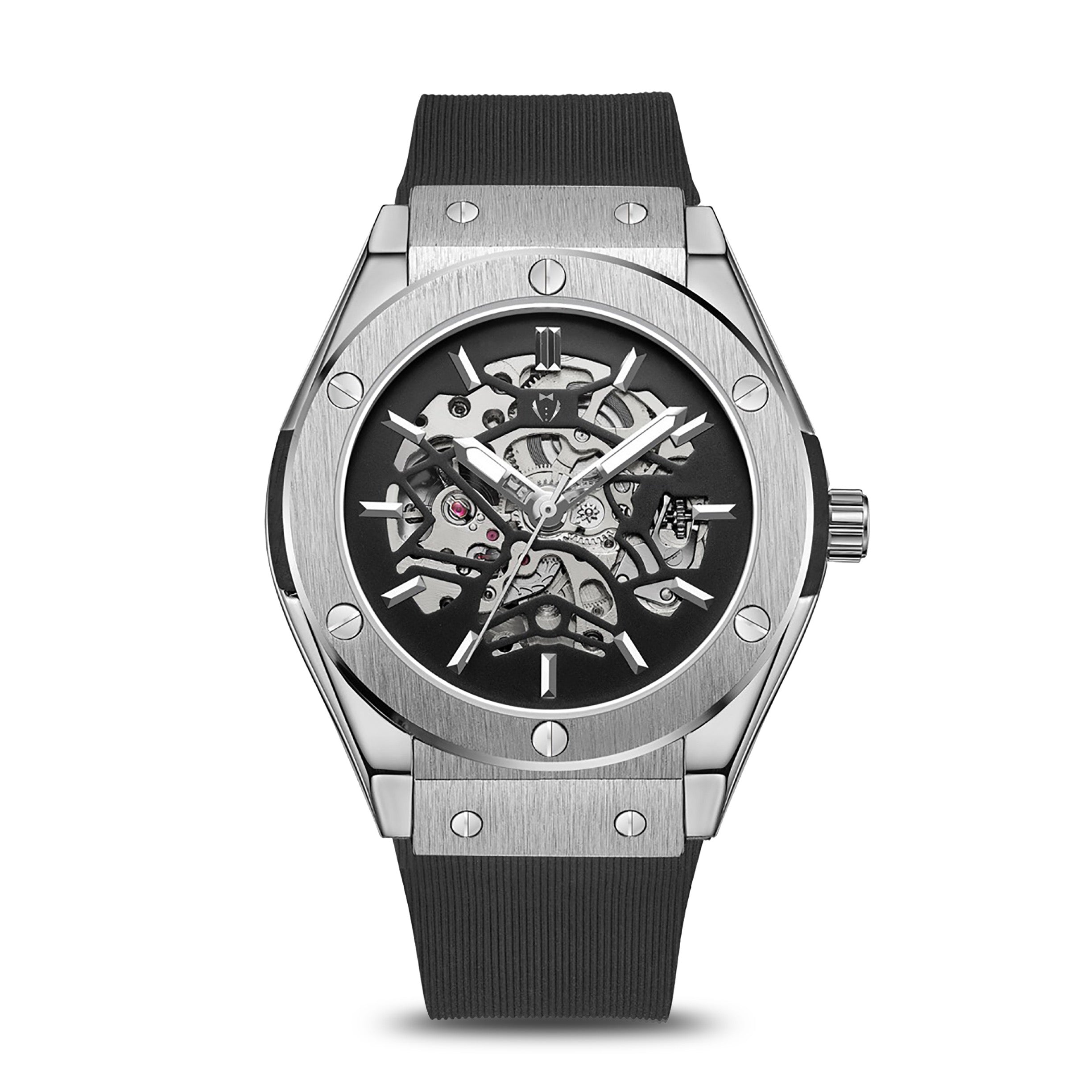 skeleton steel rubber mens watches