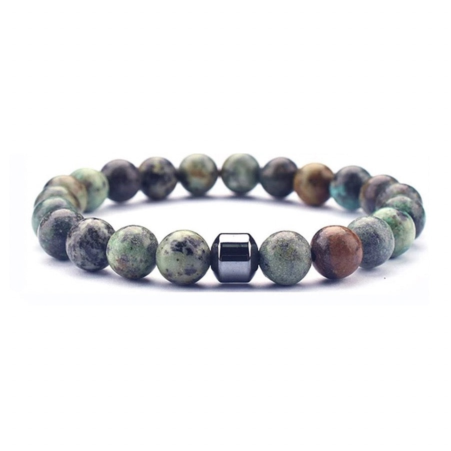 Green beaded stone mens bracelets