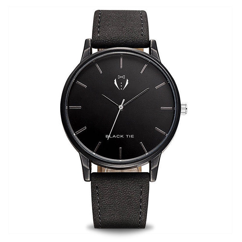 Black minimalist leather mens watches