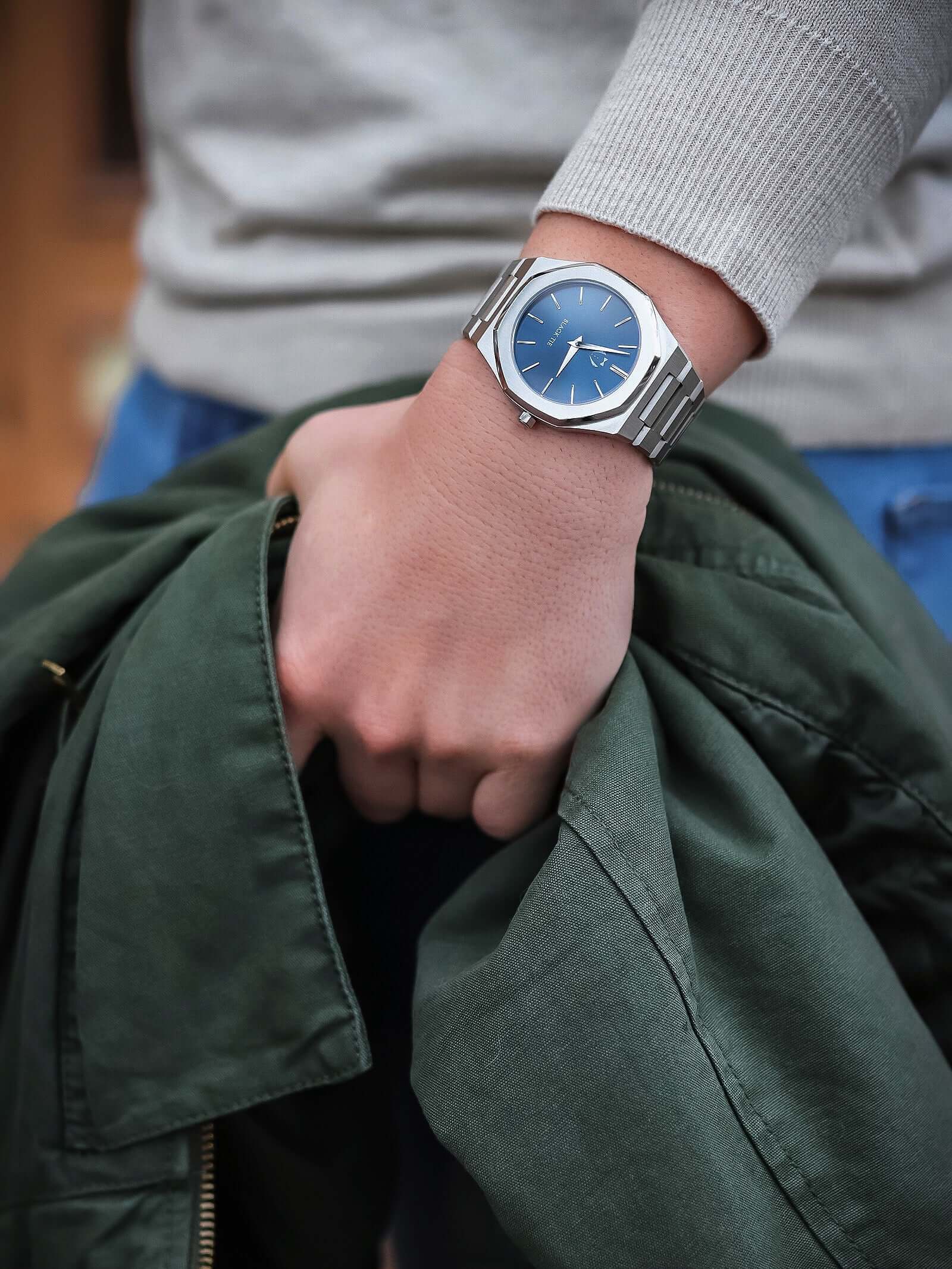 stainless steel blue mens watch